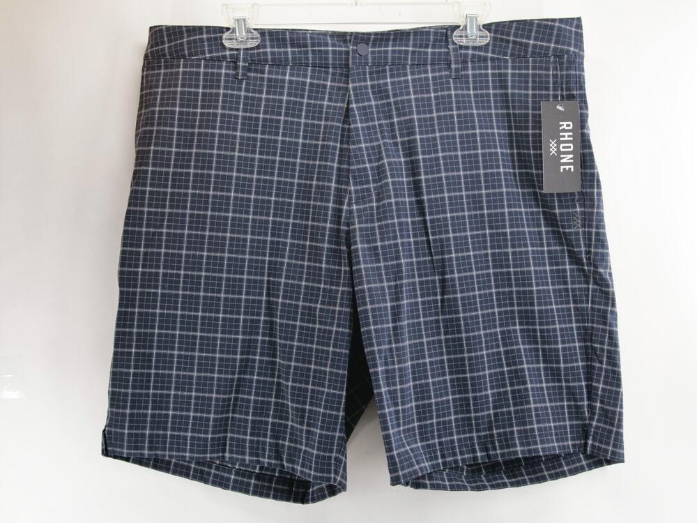 Rhone Dune NWT Golf Shorts Mens 38 Navy Blue Windowpane Check Plaid 9" Inseam